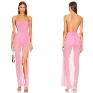 Revolve Michael Costello Sheer mesh Hot Pink Dress with bodysuit